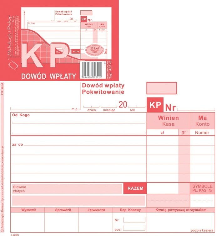 DRUK DOWÓD WPŁATY KP A6 401 5 Michalczyk i Prokop 401 5 Cena