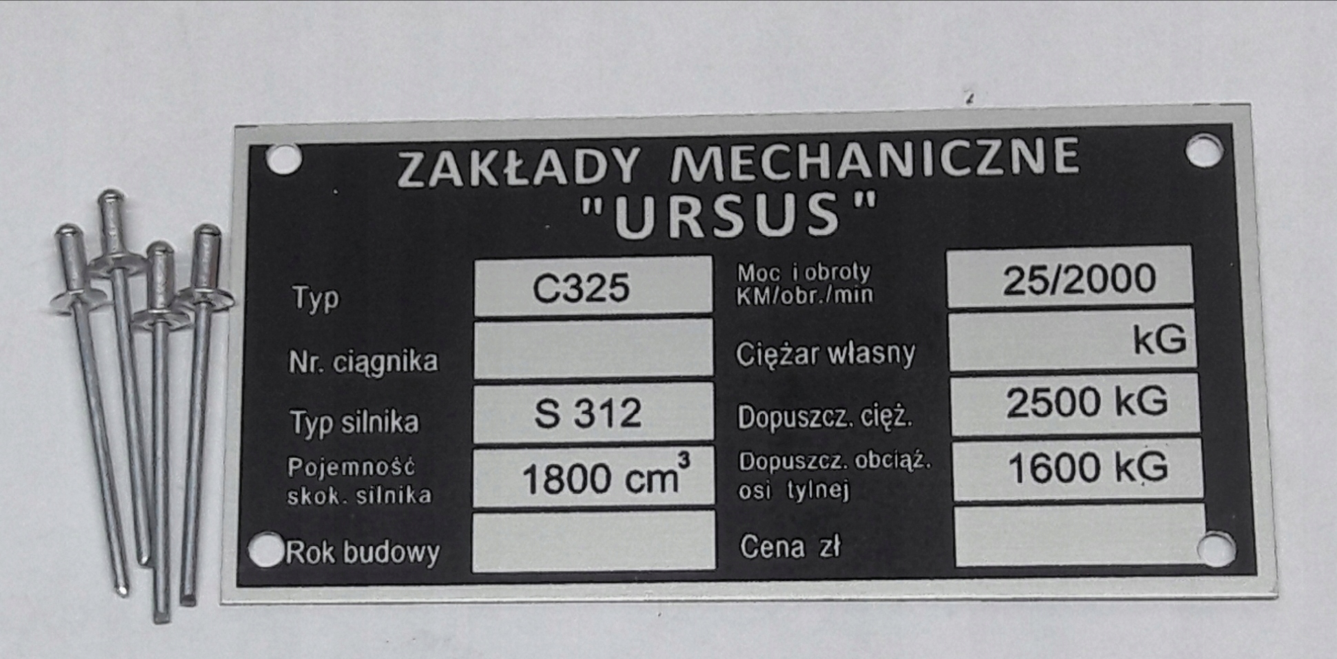 URSUS C325 C 325 C328 C 328 Tabliczka Znamionowa 7520541741