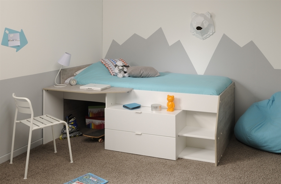 ŁÓŻKO MULTIFUNKCYJNE Z BIURKIEM I PÓŁKAMI MILKY Długość 203 cm