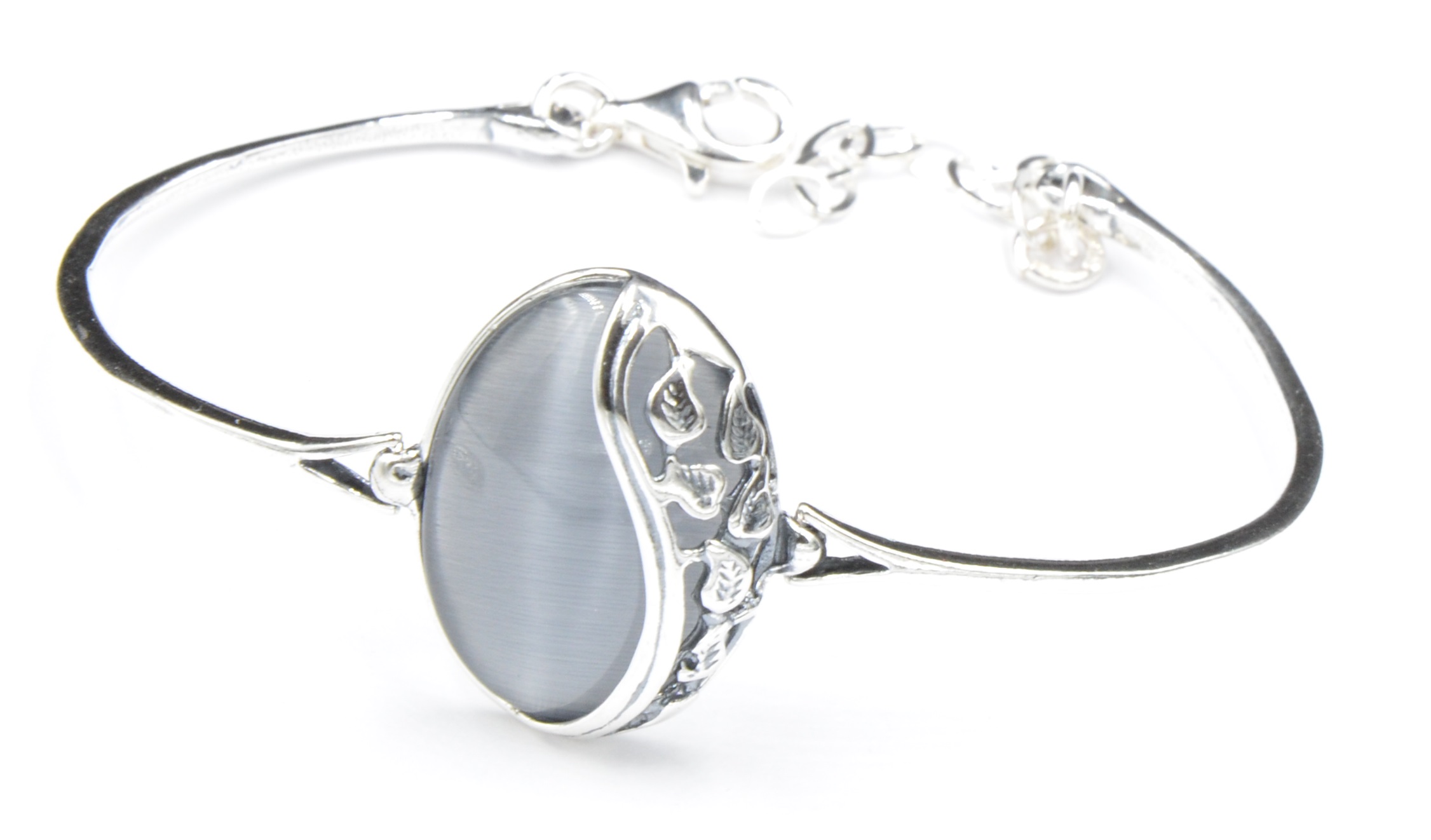 

Srebrna Bransoletka Zegarkowa Z Szarym OPALEM.925!