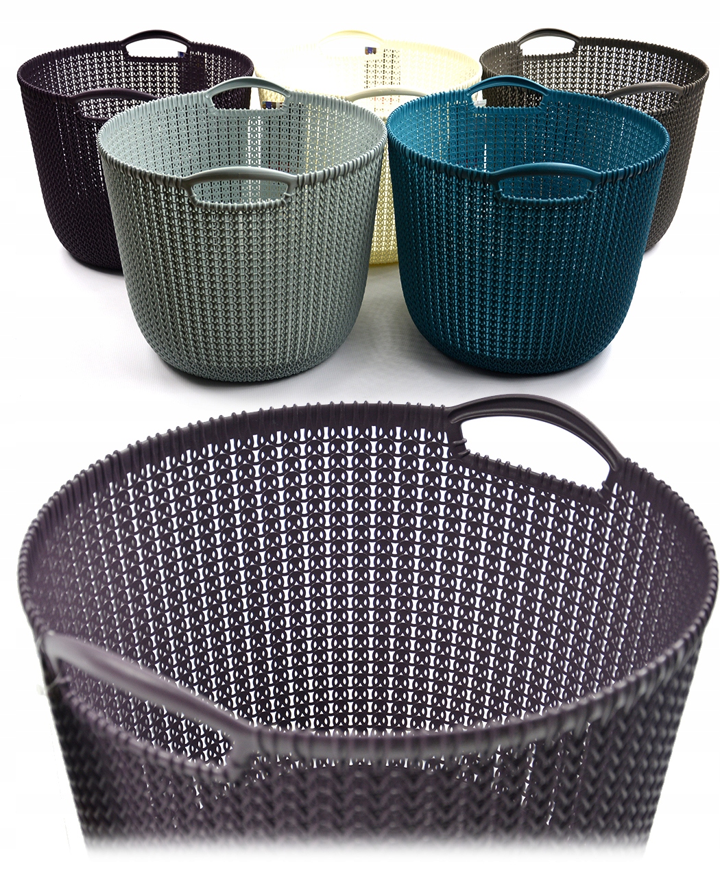 CURVER KNIT OKRĄGŁY DUŻY KOSZ KOSZYK NA PRANIE L Kolor odcienie szarości czarny