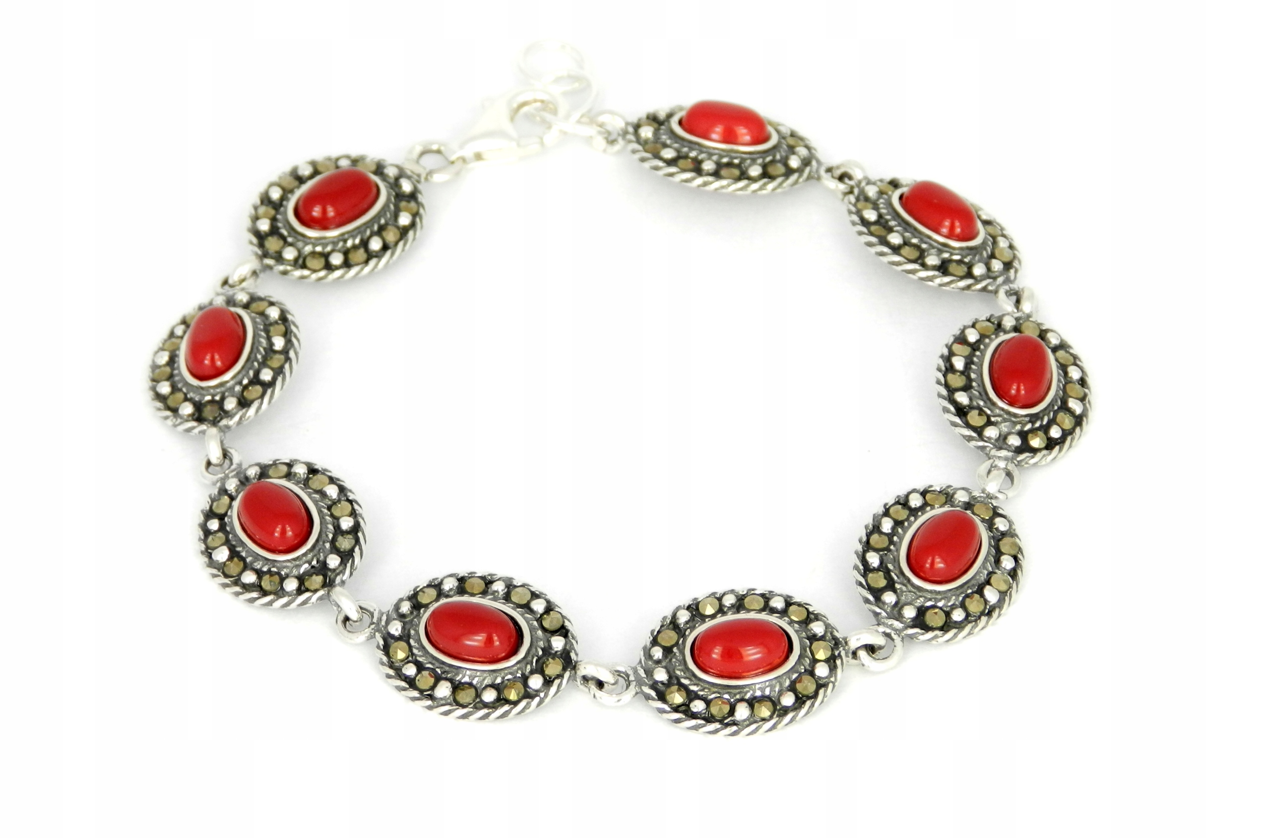 Náramek s korálem a markýzami stříbro 925