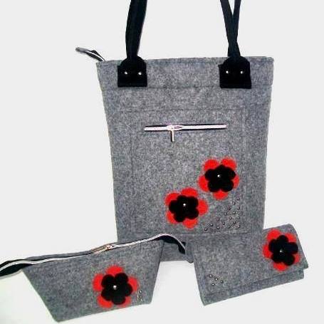 Komplet Torebka Portfel Kosmetyczka Filcowa Z Filc Komplet Torebka Portfel Kosmetyczka Filcowa Z Filc