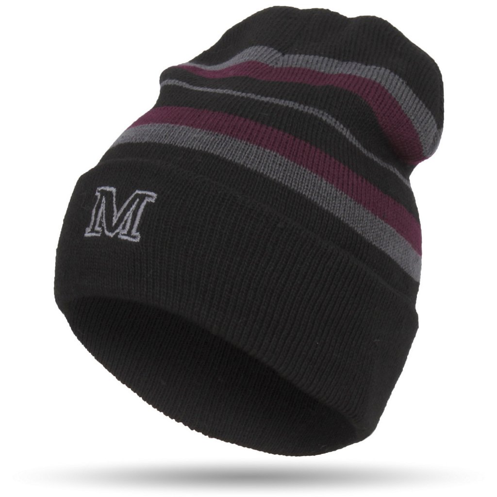 

W305B Beanie Zimowa Czapka Męska W Paski Czerwona