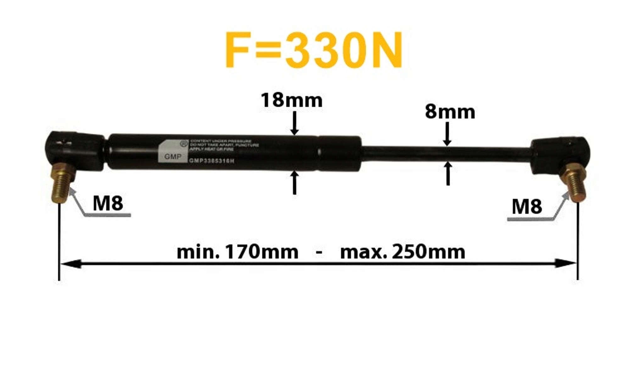 

Amortyzator gazowy siłownik drzwi Mf 250mm 330N
