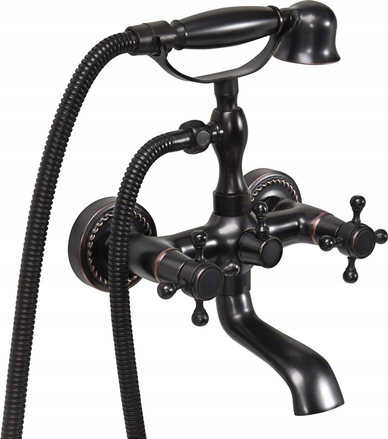 

Bateria Wannowa Kran Czarna Mosiądz Retro Black 1