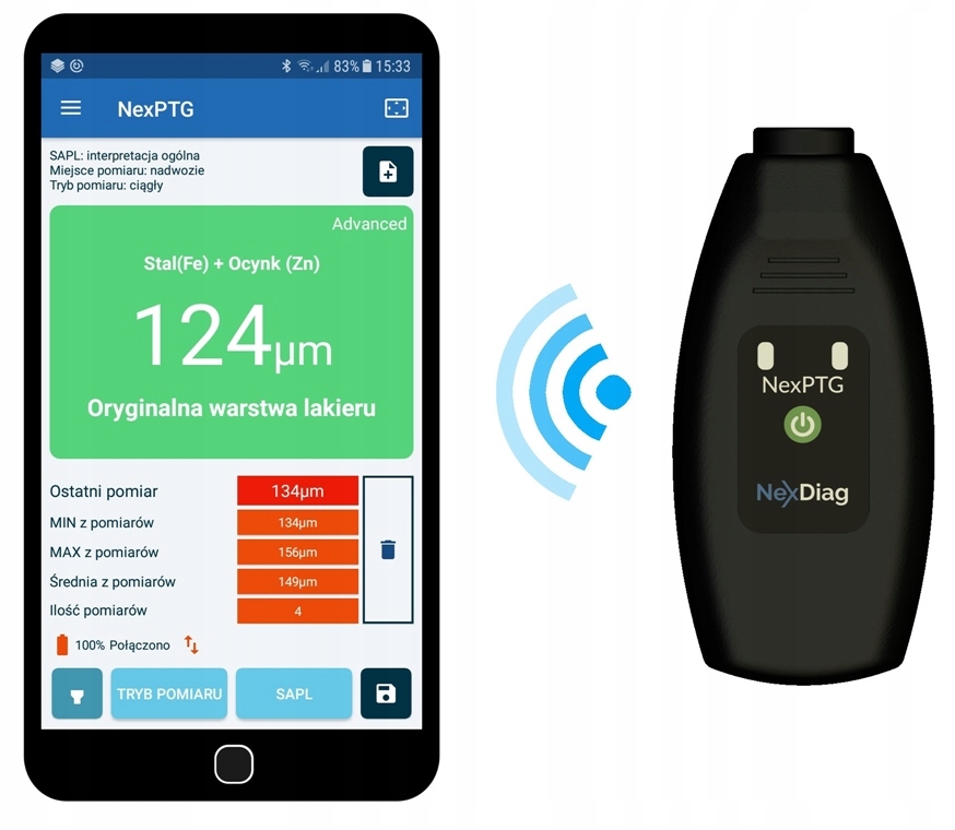 Miernik czujnik lakieru NexPTG Advanced BLUETOOTH