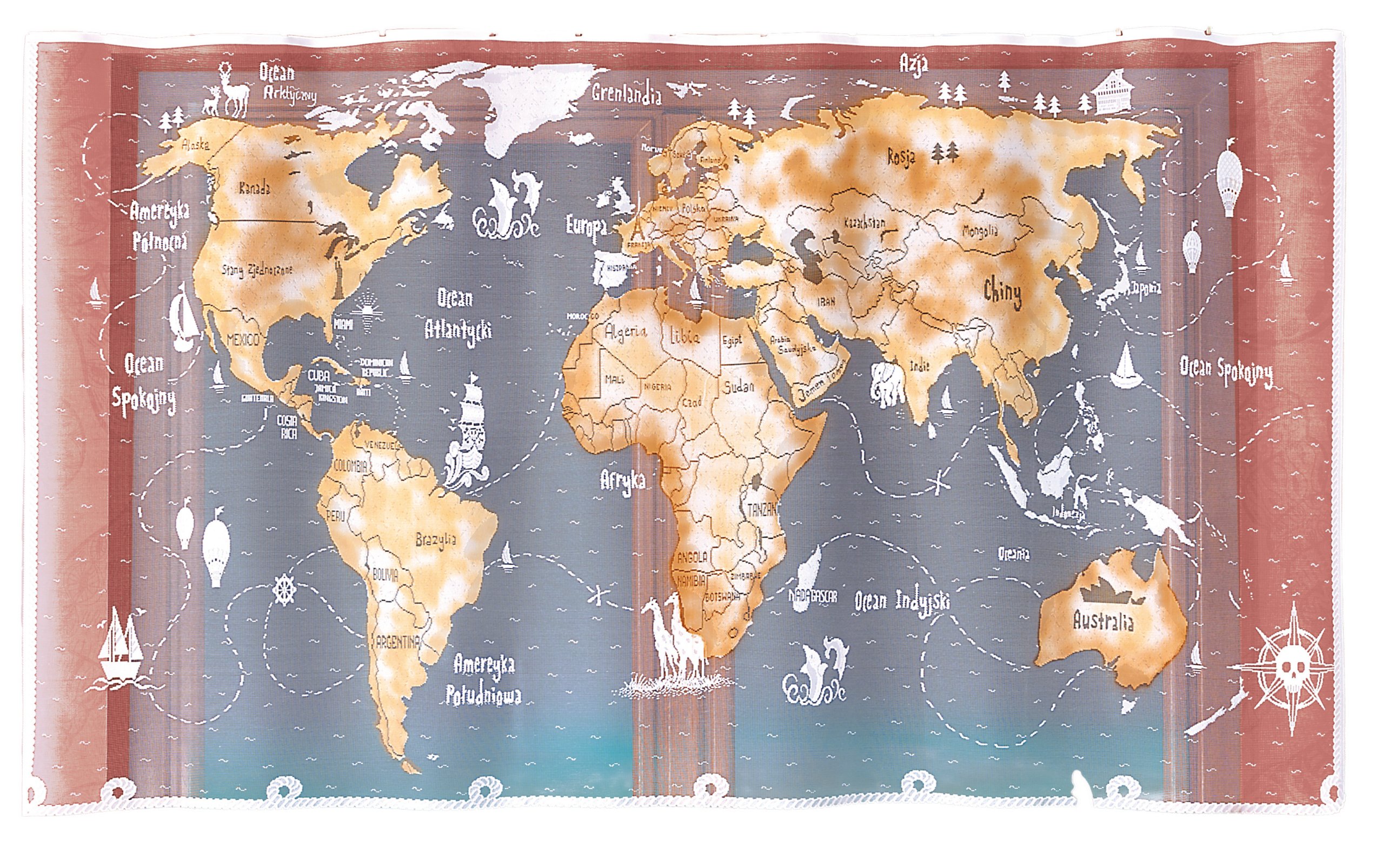 

Firanka malowana Mapa świata atlas Europa 215x120