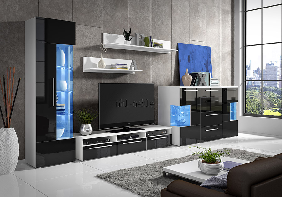 MEBLOŚCIANKA OREGO 2 WYSOKI POŁYSK Z LED! 3 kolory Marka MHL Meble