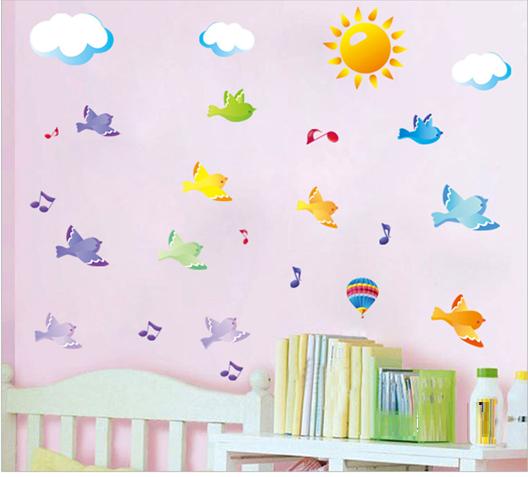 Наклейки на стену СОЛНЫШКО ТУЧКИ ПТИЧКИ