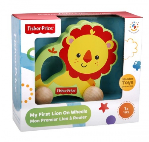 FISHER PRICE WOODEN LION ON WHEELS