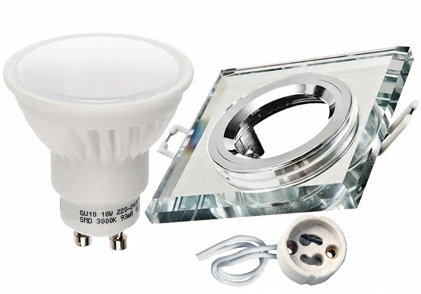 

Zestaw GU10 10W oprawa szklana Led oprawka