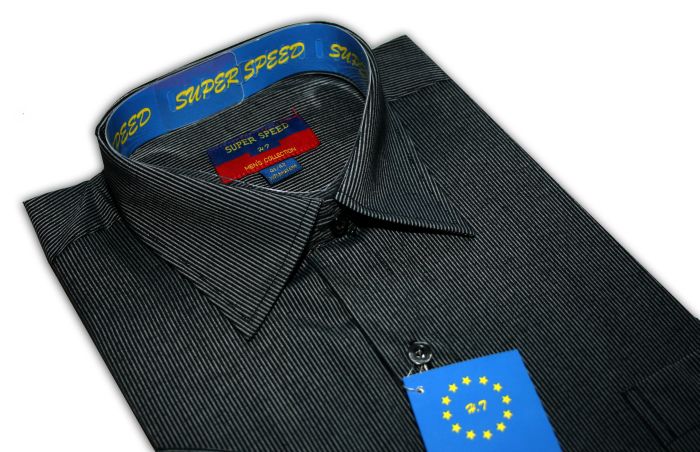 

pda7 Koszula męska krótki rękaw Czarna Paski 42/43