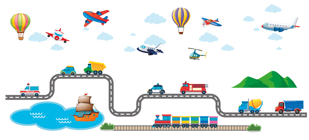 Стикер стены ДОРОГИ, АВТОМОБИЛИ, САМОЛЕТЫ, КОРАБЛИ