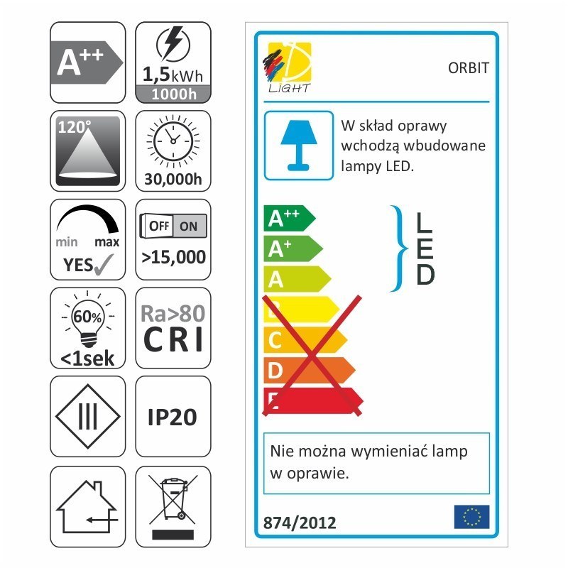 OPRAWA LED orbit czarna 1.5W 12VDC zimna Moc 1.5 W