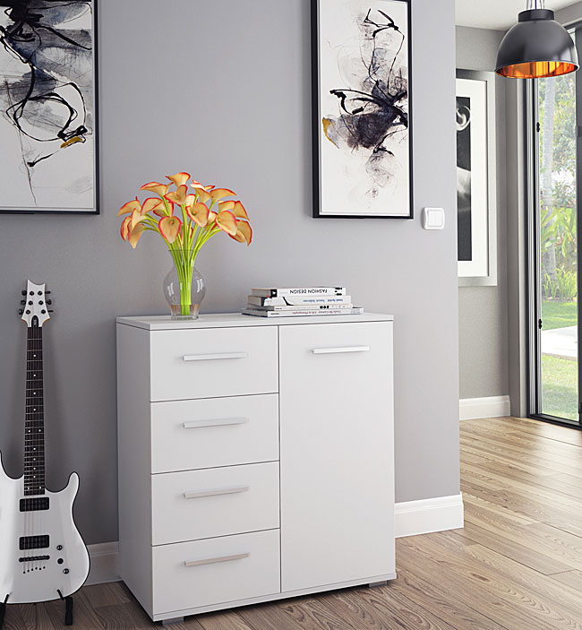 KOMODA BIAŁY POŁYSK === 4 SZUFLADY IKEA == OKAZJA Kolekcja Elior