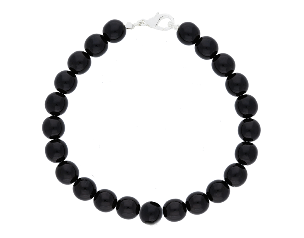 

Srebrna Bransoletka Perły Perełki Czarne 8MM 19CM