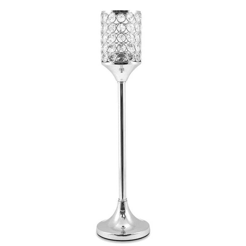 Stříbrný Svícen S Kameny 45 cm Tealight Kovový Glamour Moderní