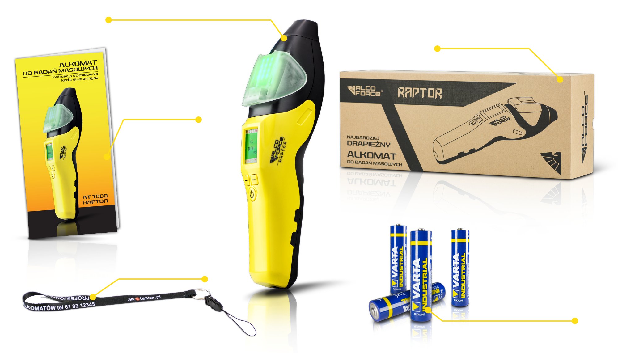 ALKOMAT BEZUSTNIKOWY ALCOFORCE RAPTOR 24 MIESIĄCE BEZPŁATNYCH KALIBRACJI Rozdzielczość pomiaru 0.01‰