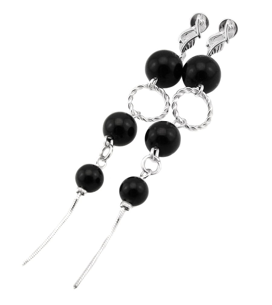 Arsylion długie czarne kolczyki onyks łańcuszki