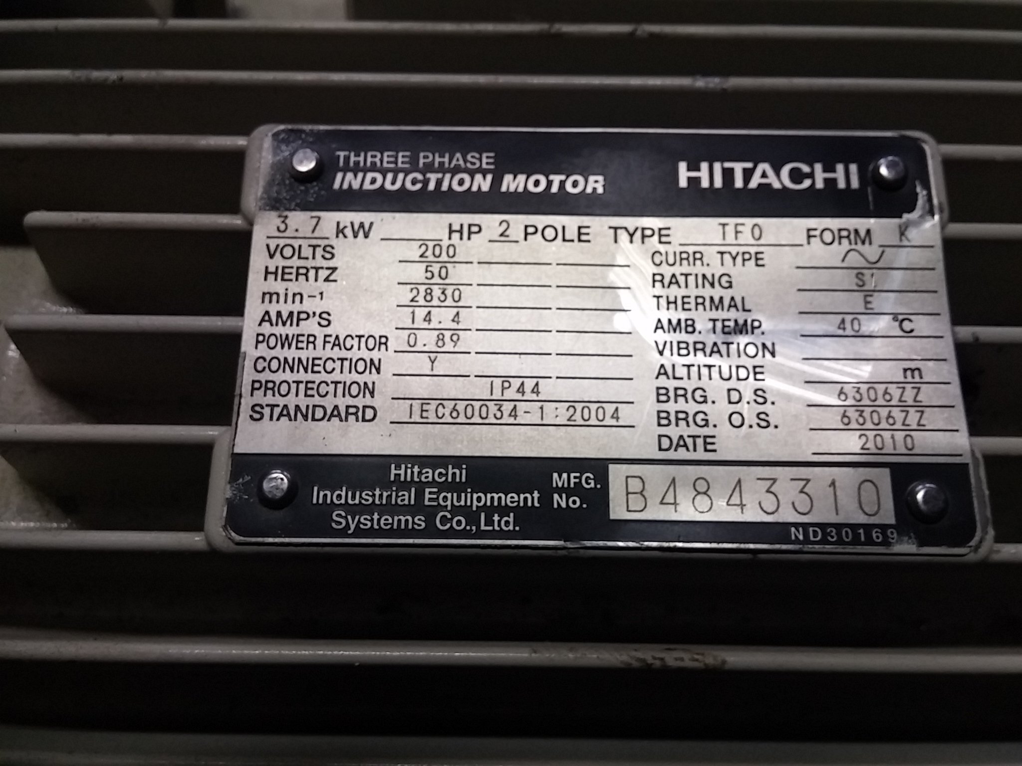Silnik HITACHI 3.7KW TFO 200 V 2830 r/min Nr492 Rodzaj silnika elektryczny