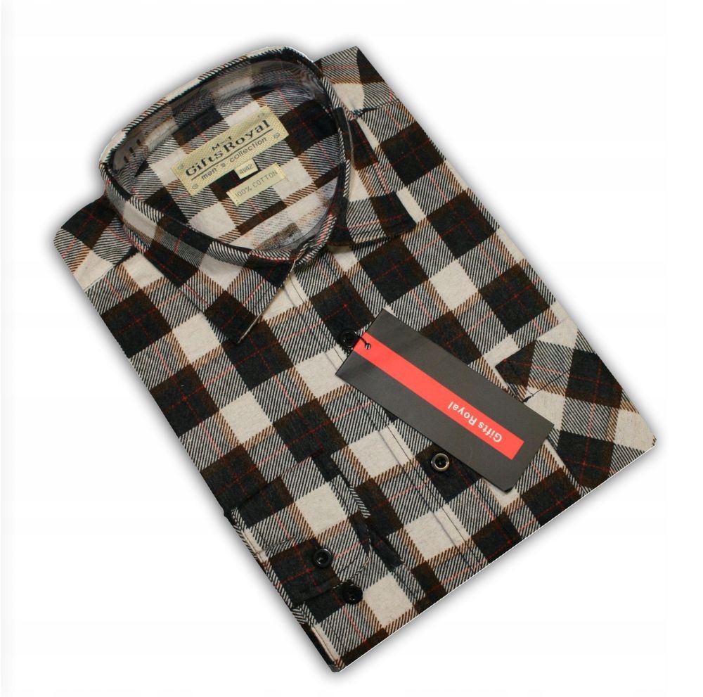 

Fj2 Koszula Męska flanelowa Biała Brąz krata 41/42
