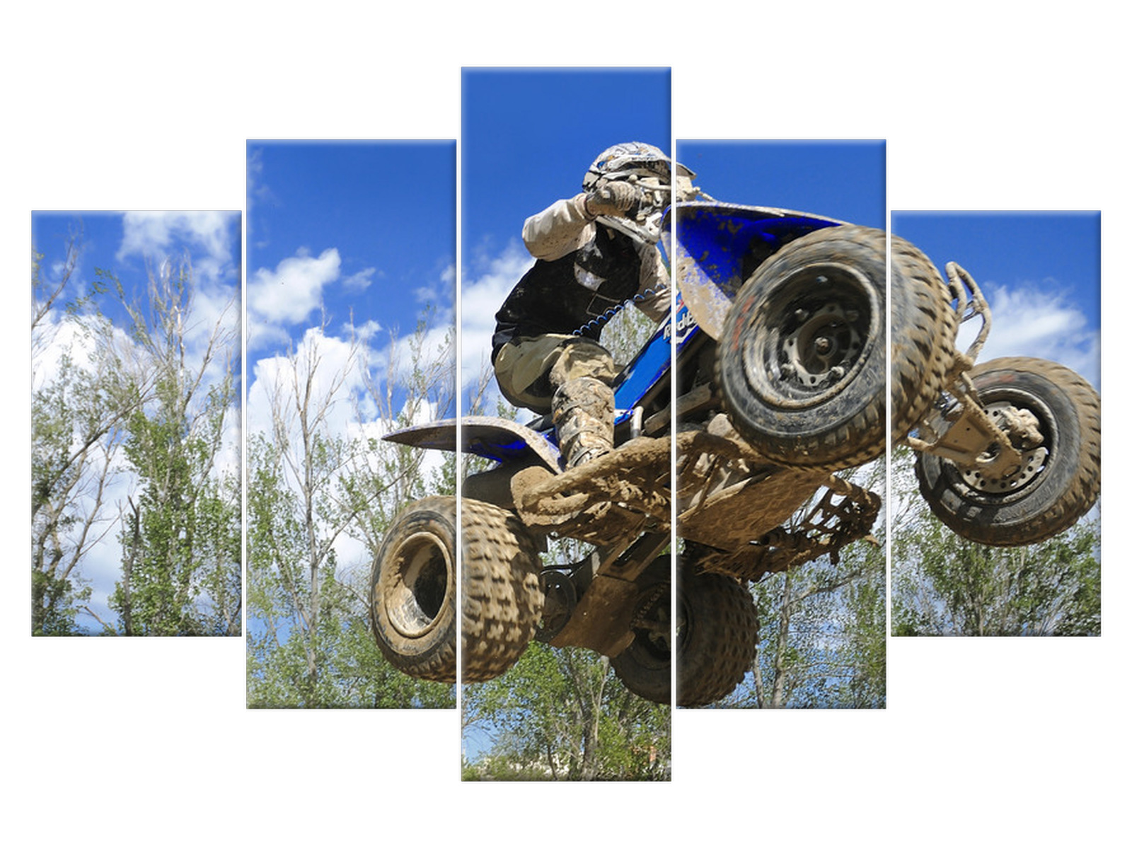 

Obraz Niebieski quad w locie 150x100 Motoryzacja