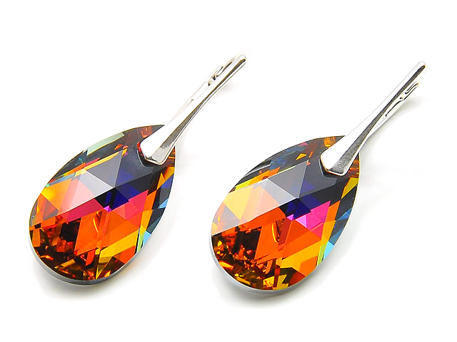 

Srebrne Kolczyki Swarovski Migdał Volcano + Box