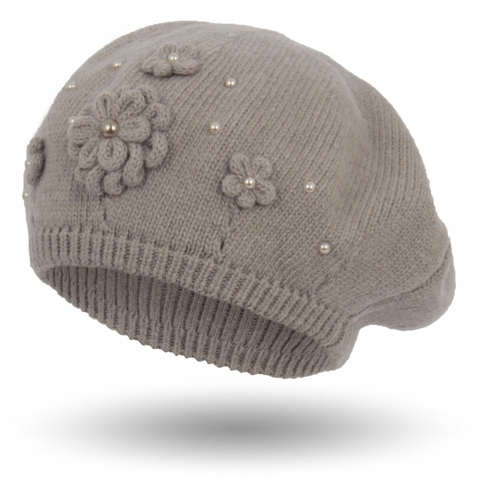 

W338C Damski Modny Beret Z Kwiatuszkami Brązowy