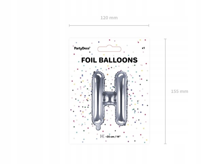 Balon foliowy H srebrny 35cm 1szt FB2M-H-018 Wypełnienie powietrze