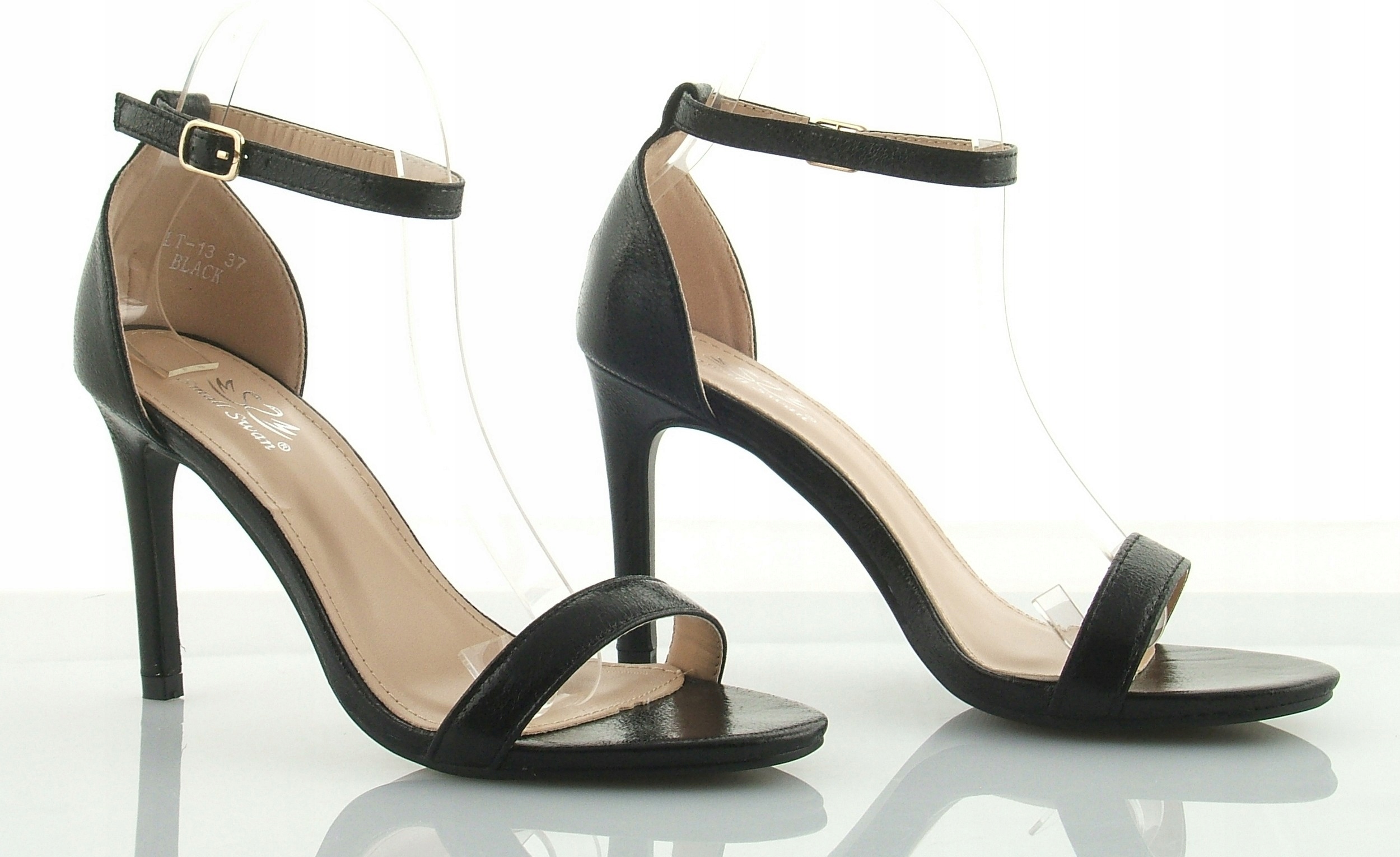 SANDAŁY NA SZPILCE 9 CM. PIĘTKA PASEK CZARNE 41 Fason klasyczne