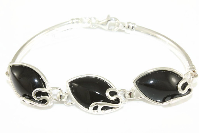 Krásný Stříbrný Náramek Onyx 19 CM