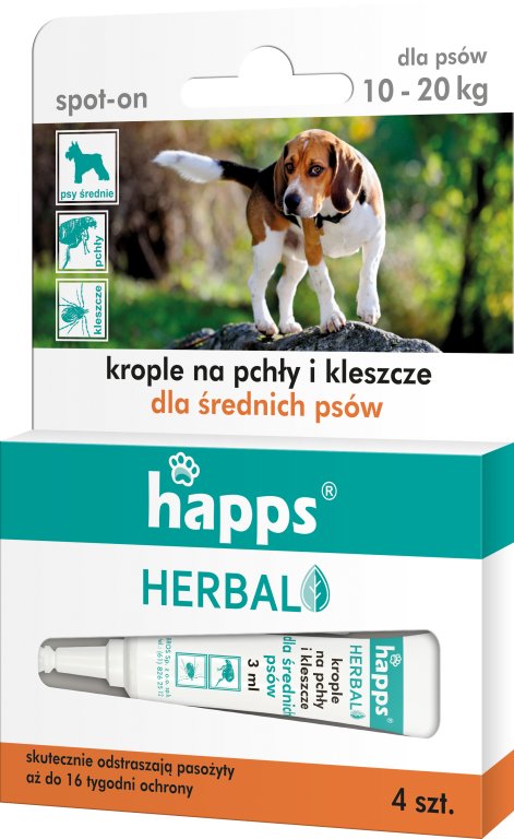 

Happs Krople Na Pchły Kleszcze Psy Średnie 10-20KG