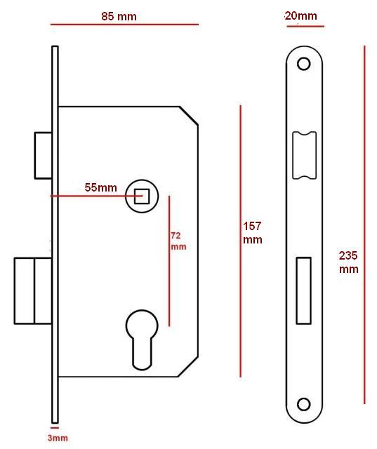 Zamek wpuszczany do drzwi 72/55 Wkład CZĘSTOCHOWA Marka inna