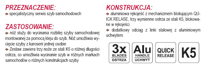 Noz do Wycinania Szyb Samochodowych Zestaw YATO Producent code E549