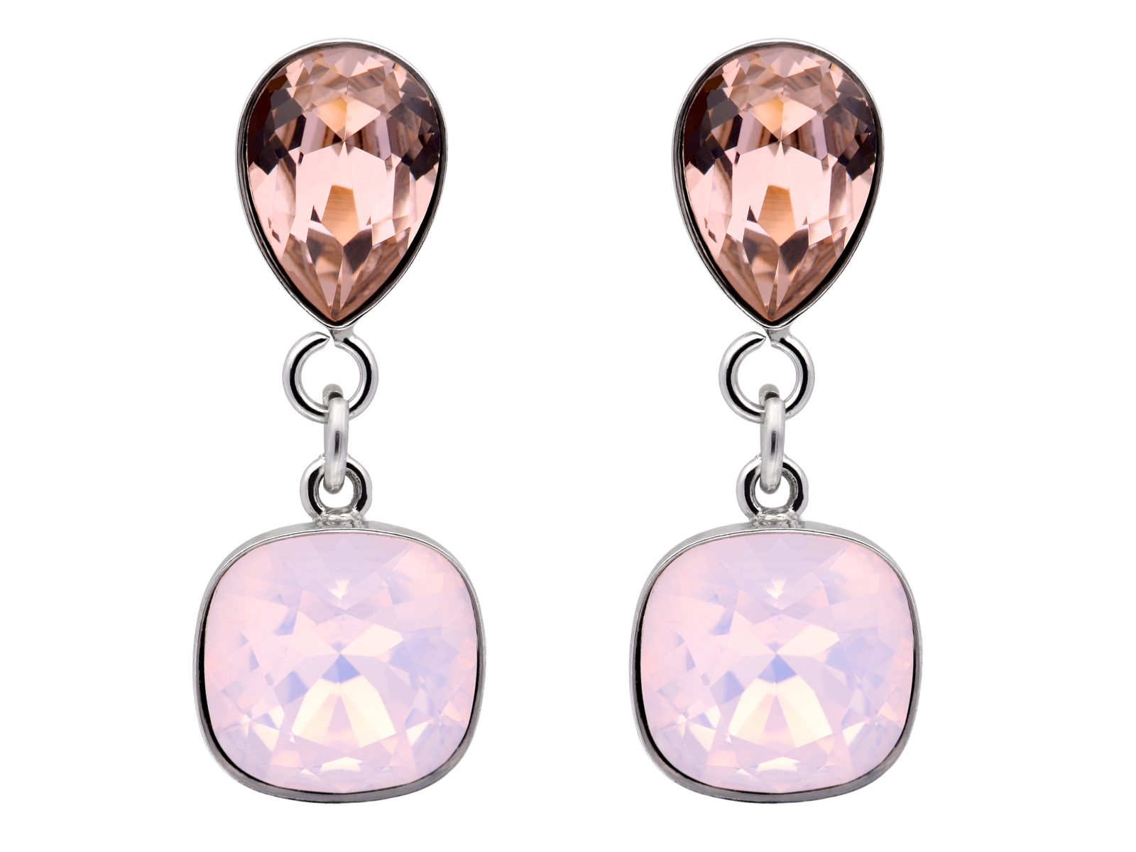 

Kolczyki srebrne różowy kwadrat łezka Swarovski