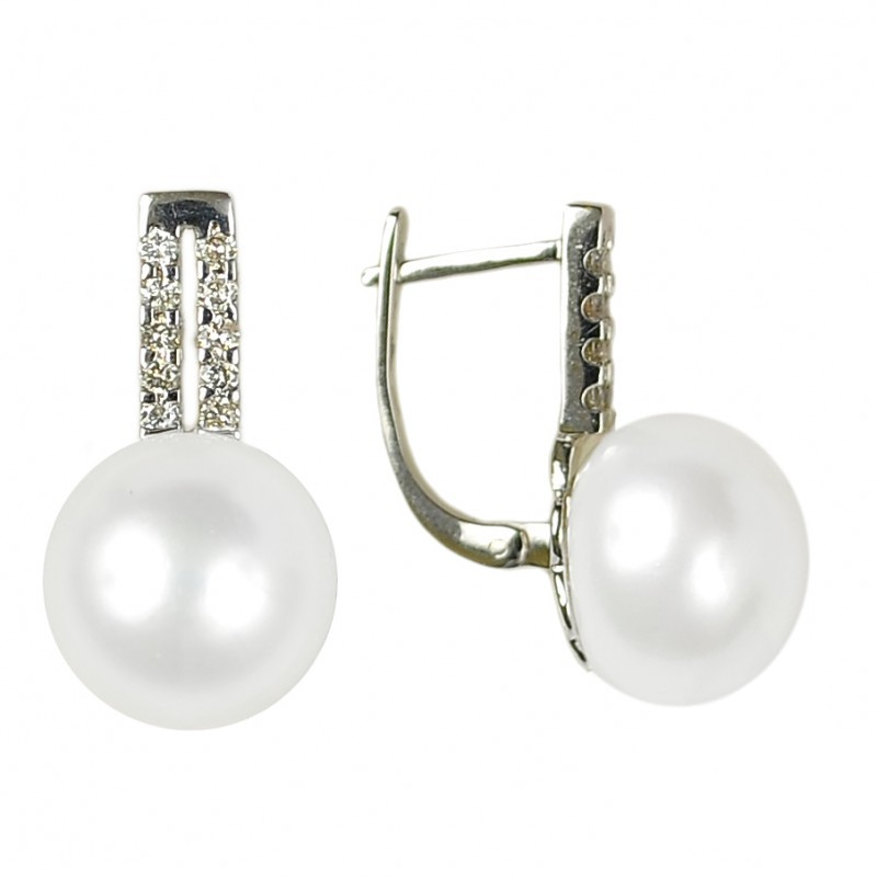 Vzácné Zlaté Náušnice S Perlou A Brilianty