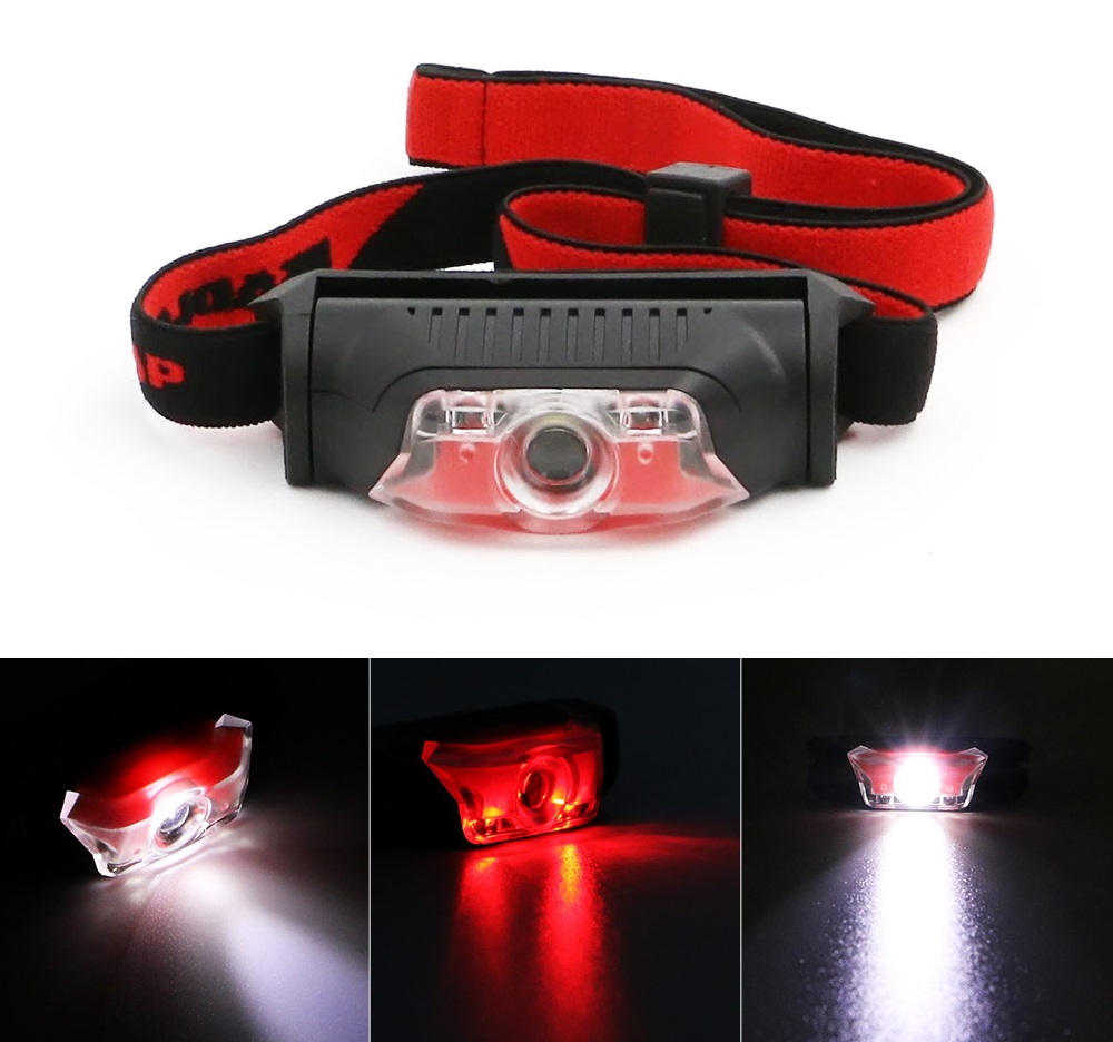 LAMPKA CZOŁOWA LED 4-TRYBY RED WHITE + BATERIA AA