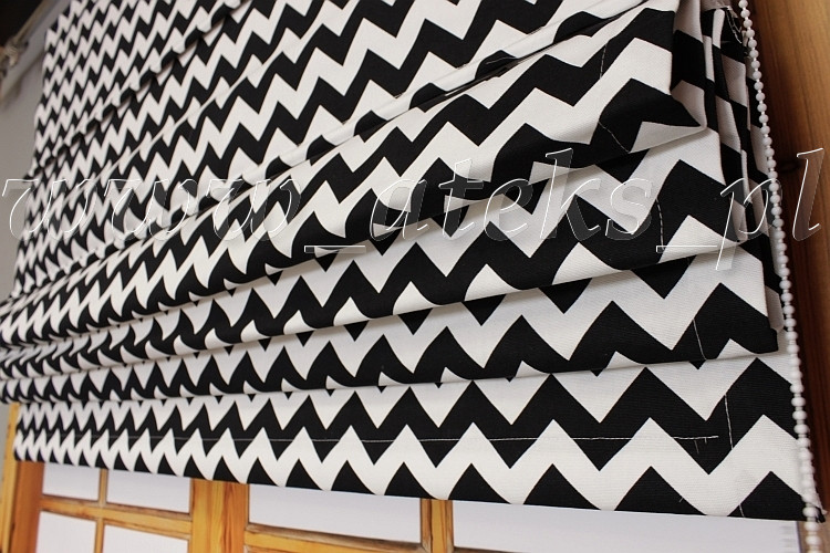 ROLETY RZYMSKIE ROLETA RZYMSKA ZYGZAK 120x170 wys. zygzaki czarne białe Materiał dominujący poliester