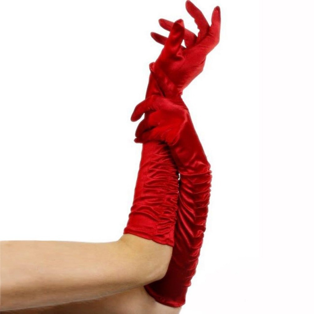 RĘKAWICZKI DAMSKIE DŁUGIE WIECZOROWE CZERWONE WrocłaW Model za łokiec 47cm