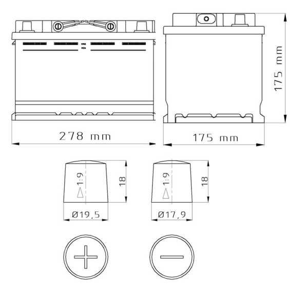 Akumulator BARS PLATINUM 12V 75Ah 750A (EN) Biegunowość prawy +