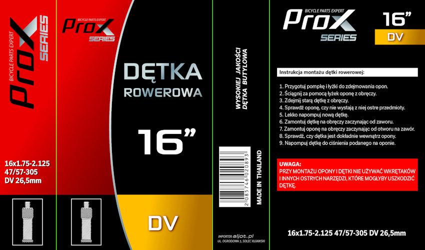 MOCNA DĘTKA 16 ROWEROWA FIRMY PROX 16 DV ROWEROWY Marka Prox
