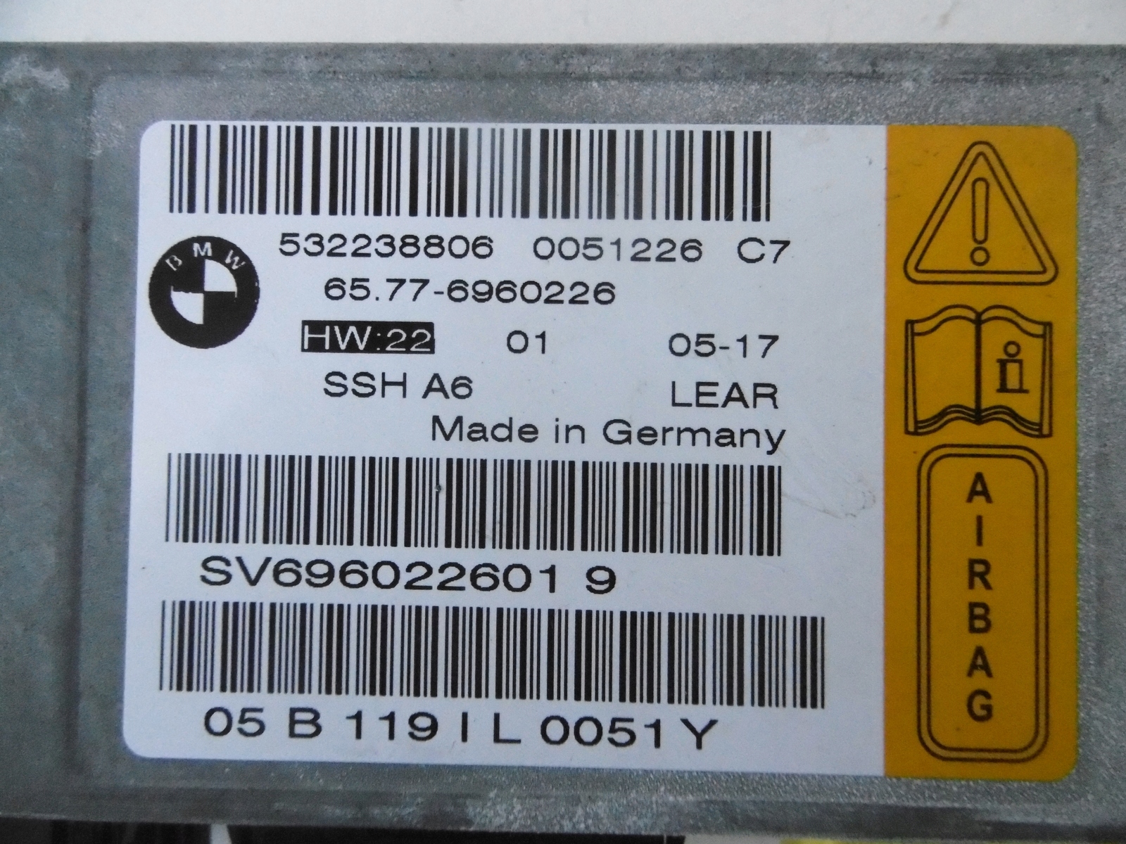 SENSOR MODUŁ AIR BAG PODUSZEK 6960226 BMW E65 E66 Typ samochodu Samochody osobowe