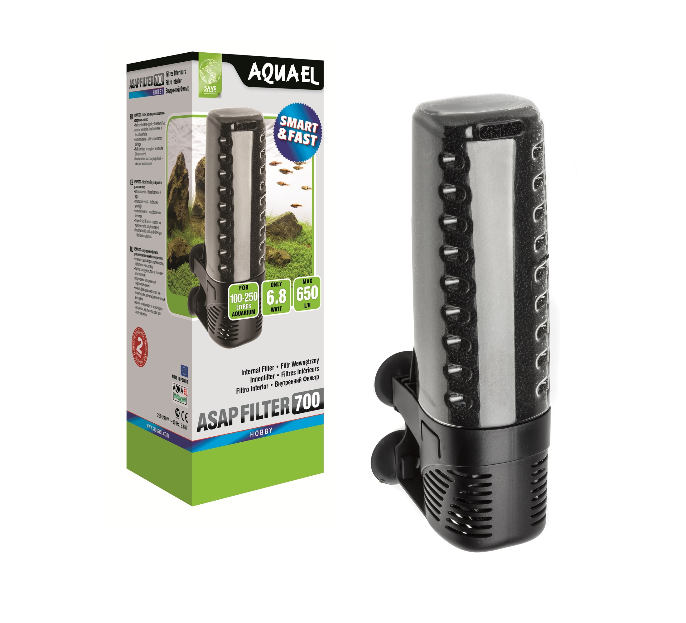 Levně Vnitřní houbový filtr Aquael Asap 700 Mechanický 650L/H 150-200L 6,8 W