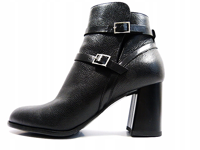 černé klasické dámské kotníkové boty na podpatku, kožený sloupek, kotníkové boty Sala 37