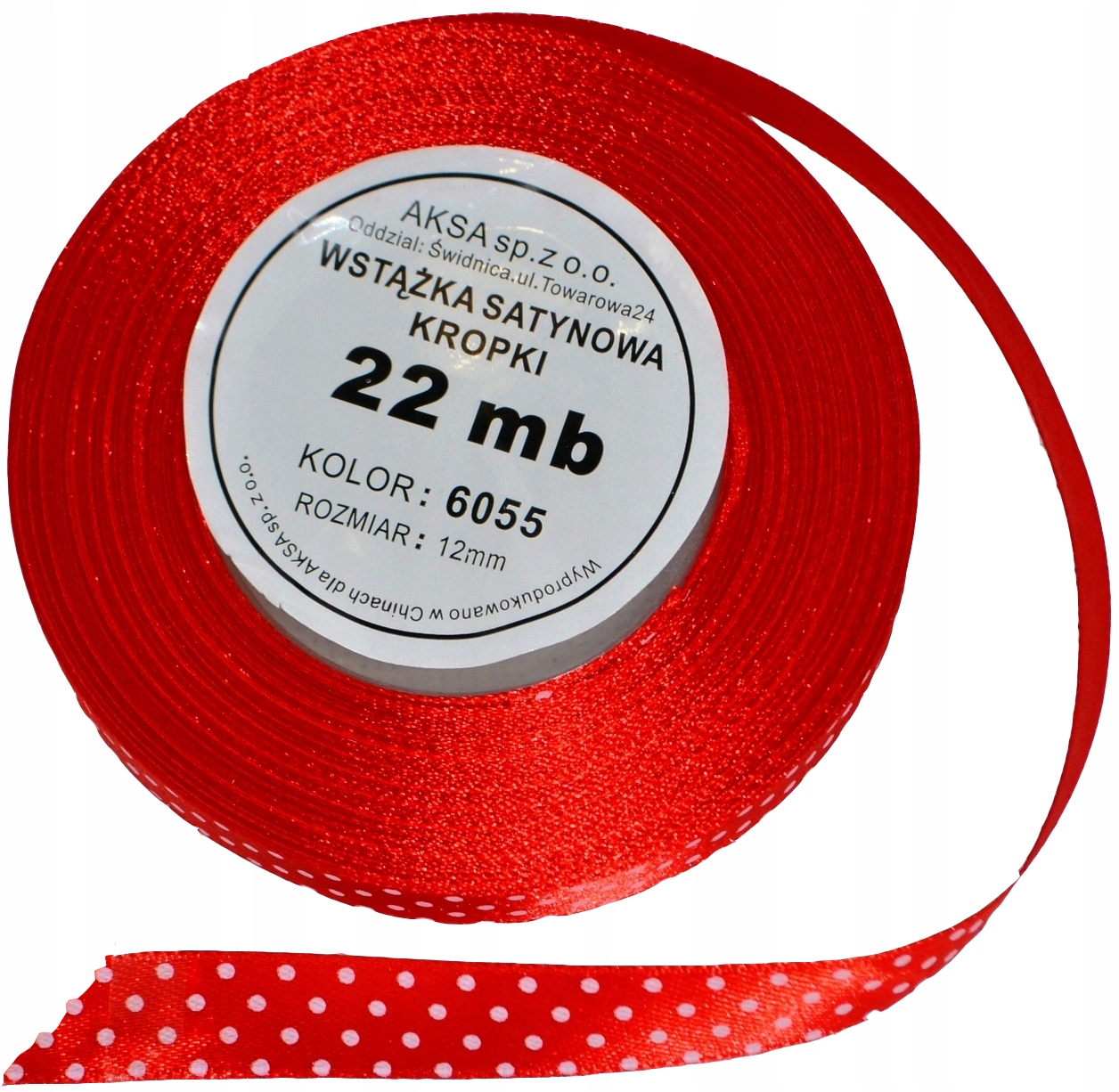 Tasiemka Satynowa w Kropki szer.12 mm 22m wstążka