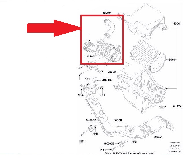 Труба ФІЛЬТРА ПОВІТРЯ FORD FOCUS Mk2 1 . 6 TDCI Номер каталозі запчастини 2506700022932 foto 5