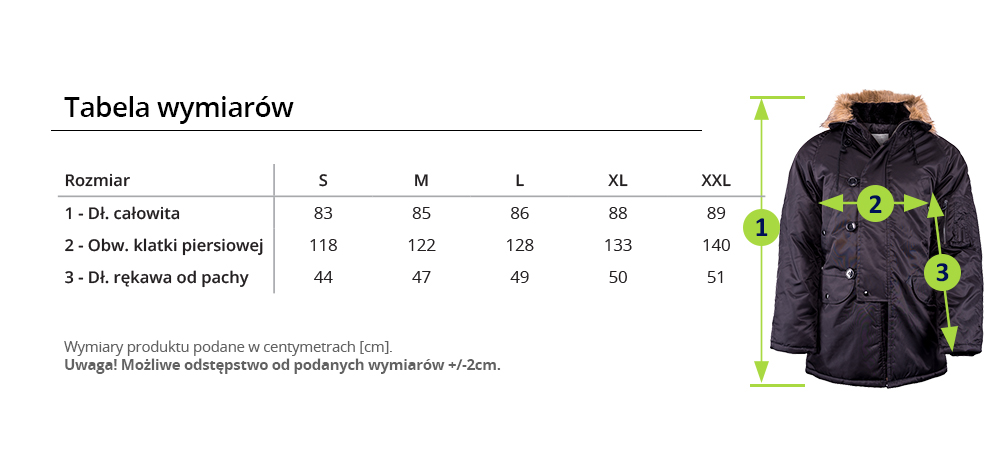 Nowość Zima Kurtka Parka N3B Alaska MIL-TEC S Kaptur z kapturem