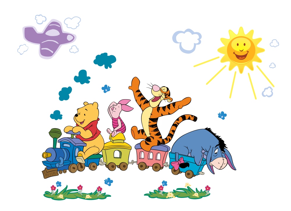 Наклейки на стену Винни-Пух ПОЕЗД 120х80