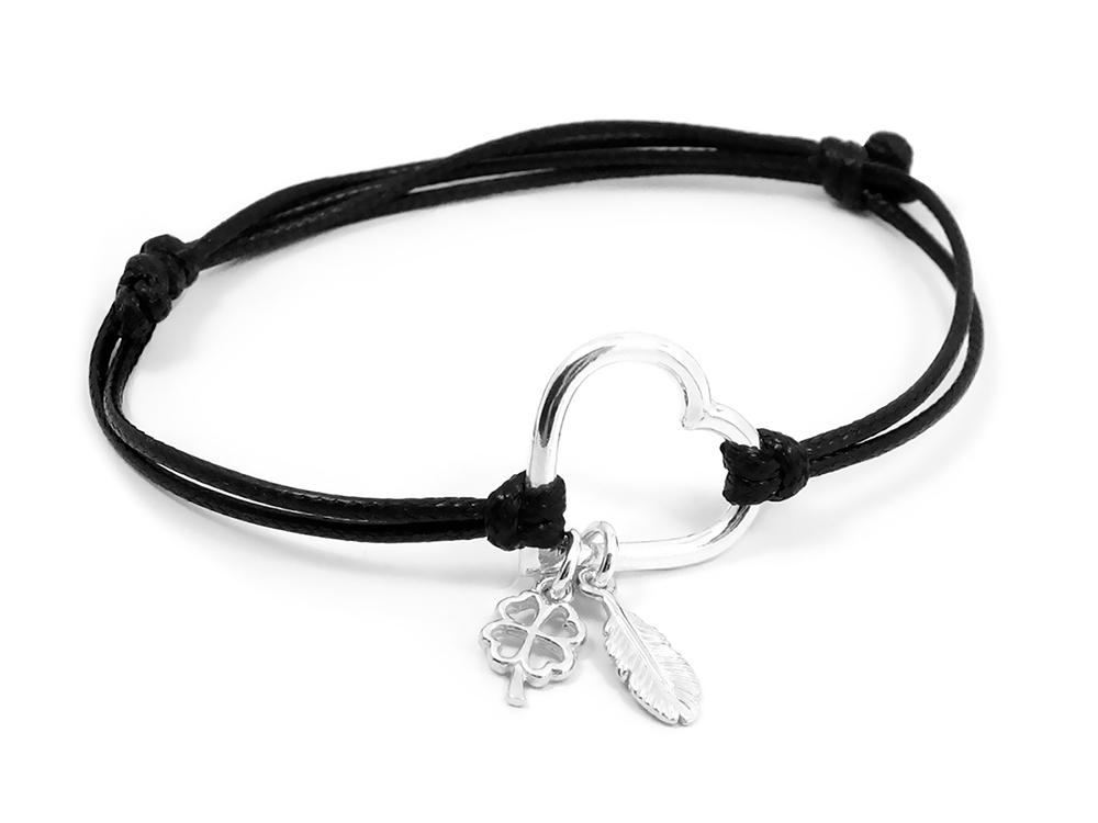 

Bransoletka sznurkowa Serce 3 charms srebro 925 B8